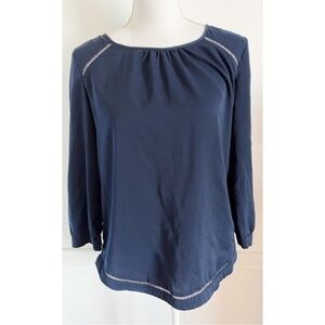 J. Crew • Navy Long Sleeve Eyelet Blouse